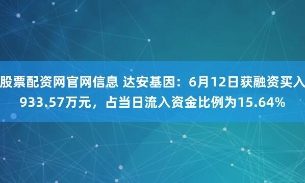 股票配资网官网信息 达安基因：6月12日获融资买入933.57万元，占当日流入资金比例为15.64%